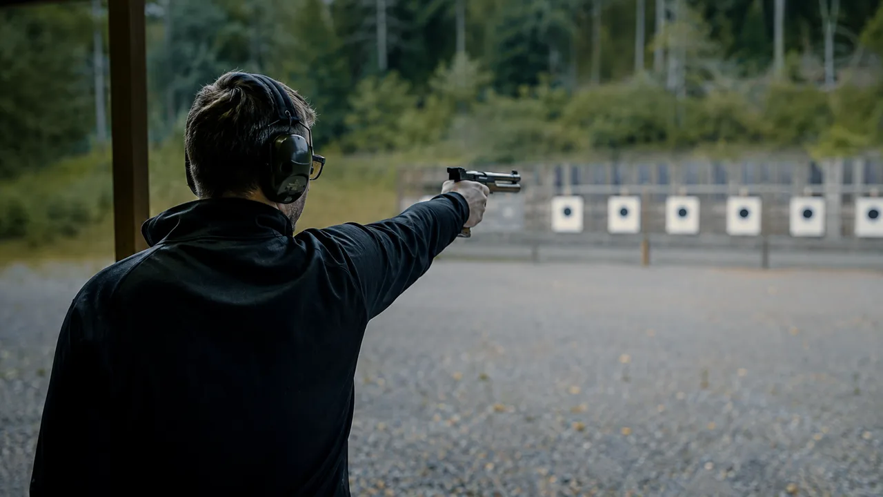 Illustrationsbild av pistolskytte på en skjutbana